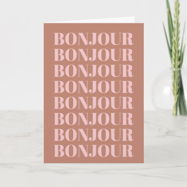 Minimalist Bonjour French Typography Terracotta Card (Front)