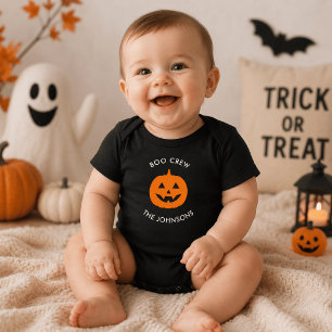 Minimalist Boo Crew Pumpkin – Personalized Baby Bodysuit