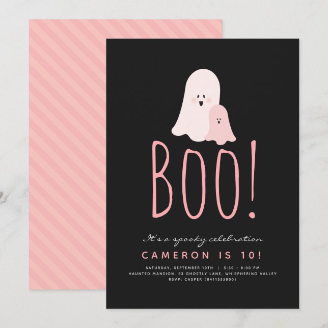 Minimalist Boo Cute Ghost Halloween Invitation (Front/Back)