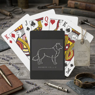 Minimalist Border Collie Line Art Dog Graphic  Playing Cards