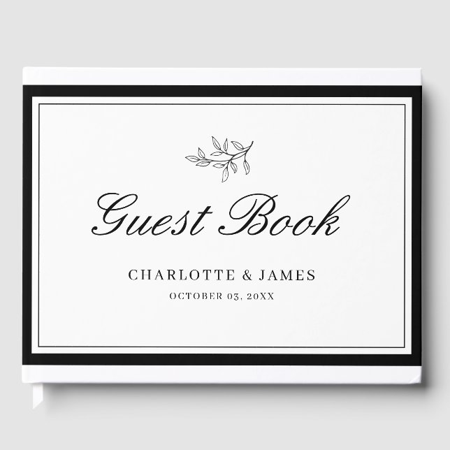 Minimalist Border Foliage Leaf Guest Book (Front)