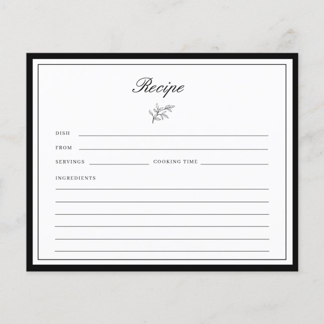 Minimalist Border Leaf Bridal Shower Recipe Card (Front)
