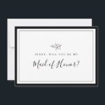 Minimalist Border Leaf Bridesmaid Proposal Card<br><div class="desc">Designed to coordinate with our Minimalist Dainty Leaf Collection, this customizable matching maid of honor proposal card features a dainty leaf with classic lettering on white background, this is a minimalist yet elegant wedding suite. For more advanced customization of this design, e.g. changing layout, font or text size please click...</div>