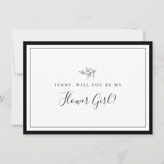 Minimalist Border Leaf Flower Girl Proposal Card (Front)