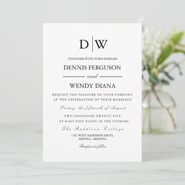 Minimalist Border Monogram Wedding Invitation (Standing Front)