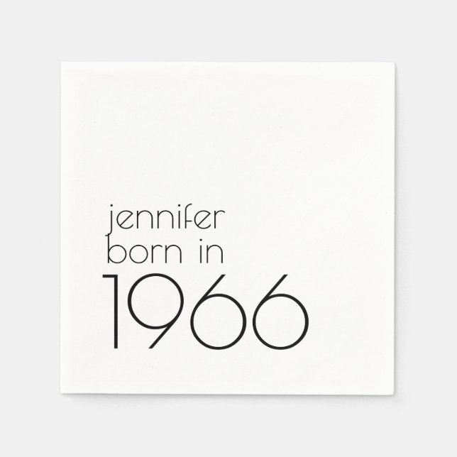 Minimalist Born in 1966 Black 60th Birthday Party Napkin (Front)