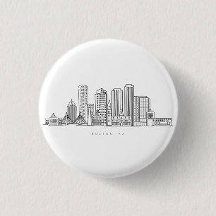 Minimalist Boston City Skyline Illustration 1 Inch Round Button