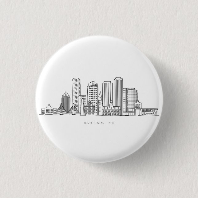 Minimalist Boston City Skyline Illustration 1 Inch Round Button (Front)