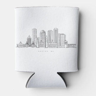 Minimalist Boston City Skyline Illustration Can Cooler