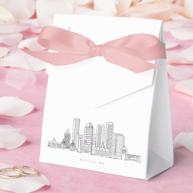 Minimalist Boston City Skyline Illustration Favor Box (Wedding)
