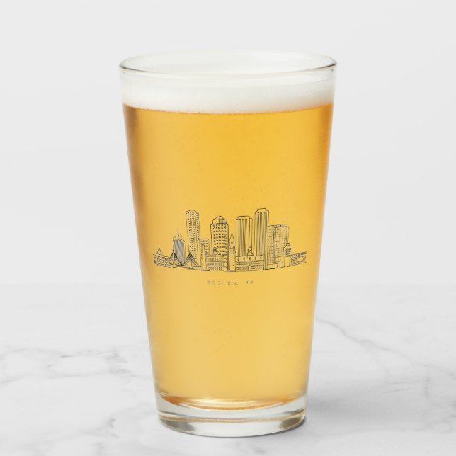 Minimalist Boston City Skyline Illustration Glass (Front Filled)