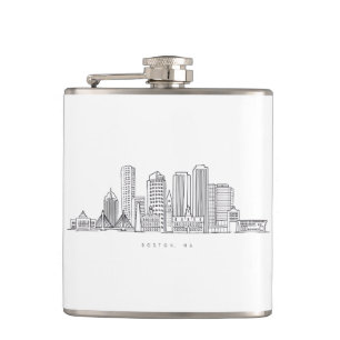 Minimalist Boston City Skyline Illustration Hip Flask