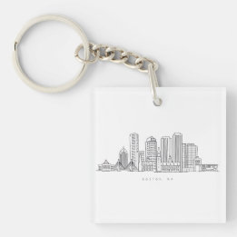 Minimalist Boston City Skyline Illustration Keychain