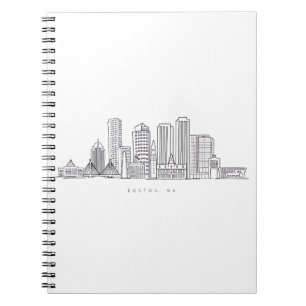 Minimalist Boston City Skyline Illustration Notebook