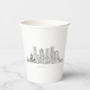 Minimalist Boston City Skyline Illustration Paper Cups