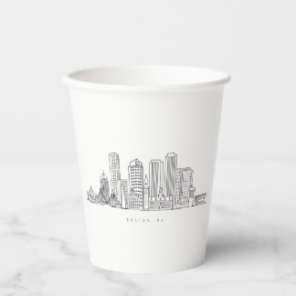 Minimalist Boston City Skyline Illustration Paper Cups