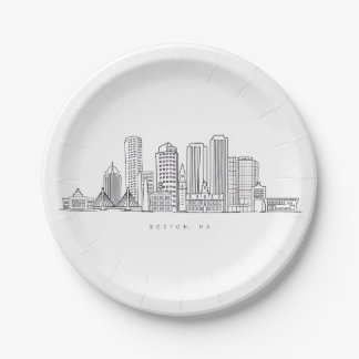 Minimalist Boston City Skyline Illustration Paper Plate