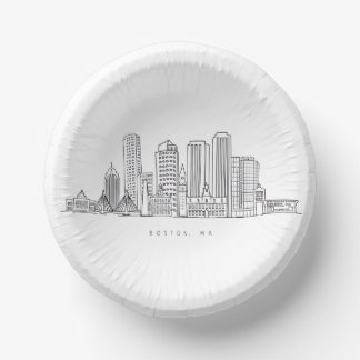 Minimalist Boston City Skyline Illustration Paper Plate