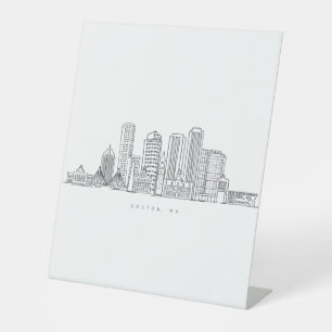 Minimalist Boston City Skyline Illustration Pedestal Sign