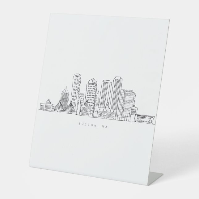 Minimalist Boston City Skyline Illustration Pedestal Sign (Front)