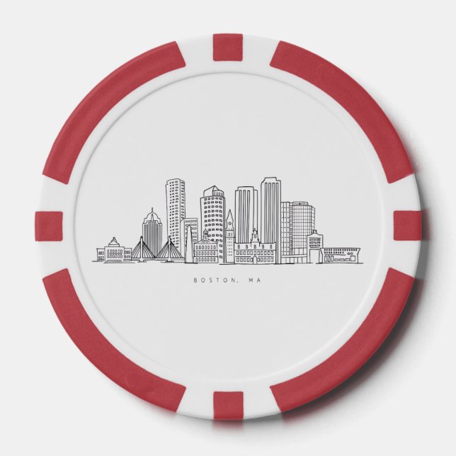 Minimalist Boston City Skyline Illustration Poker Chips (Front)