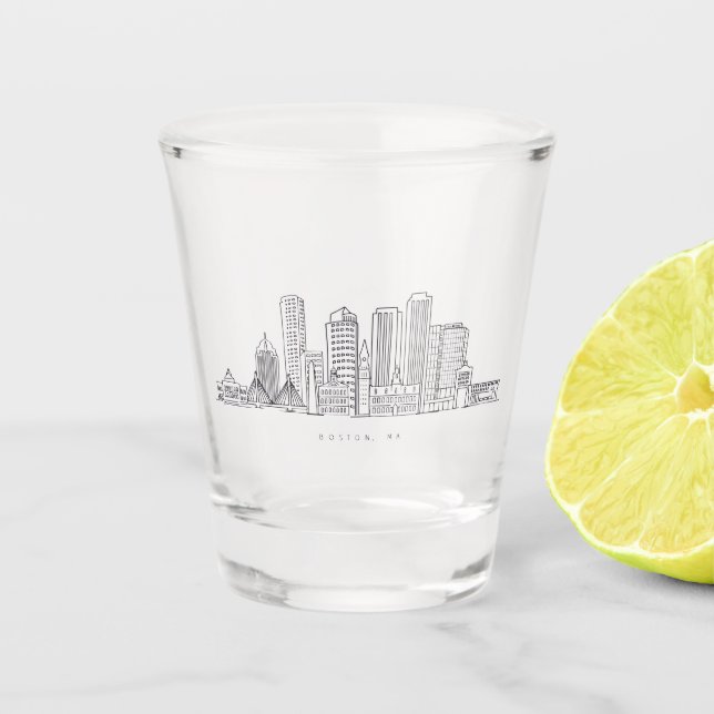 Minimalist Boston City Skyline Illustration Shot Glass (Front)