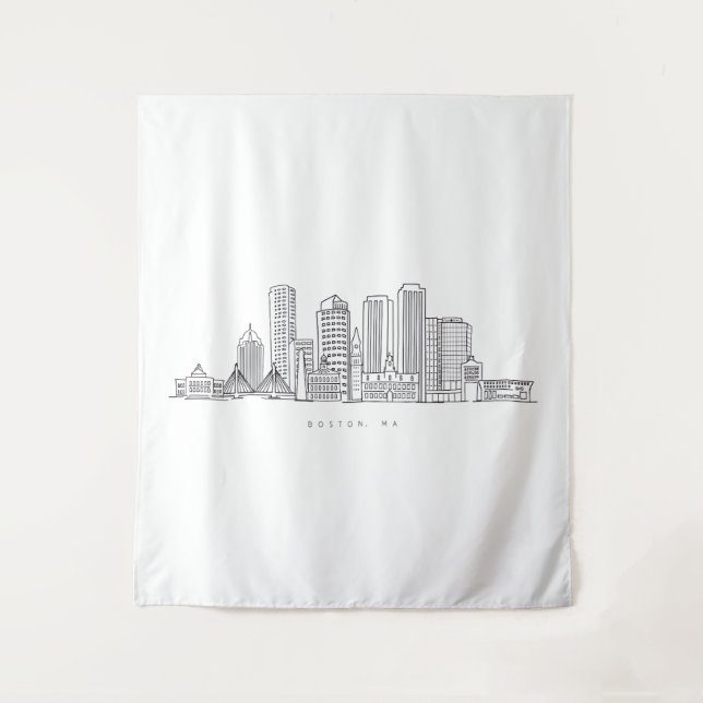 Minimalist Boston City Skyline Illustration Tapestry (Front)