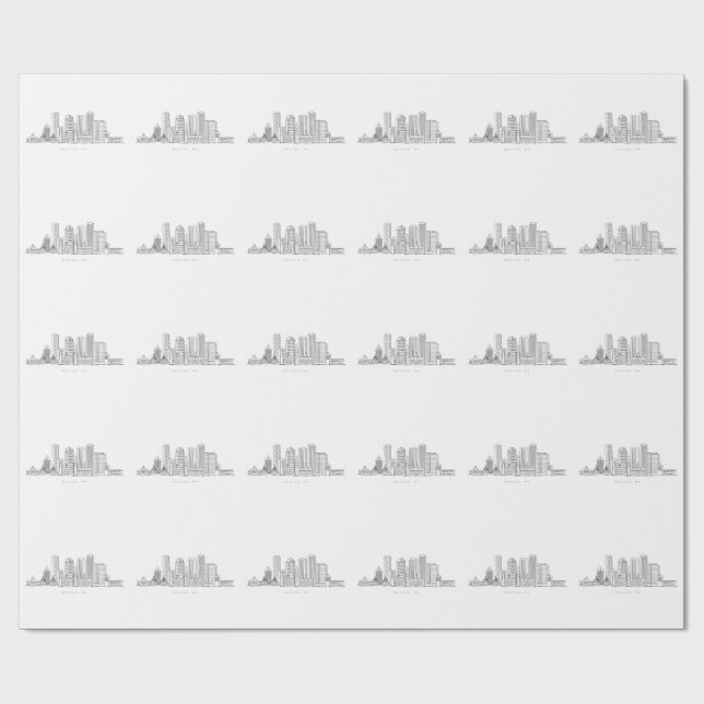 Minimalist Boston City Skyline Illustration Wrapping Paper (Flat)