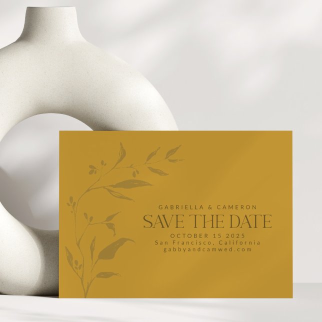 Minimalist Botanical Artwork Yellow Boho Wedding Save The Date (Creator Uploaded)