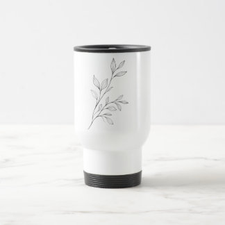 Minimalist Botanical Black Line Art Travel Mug