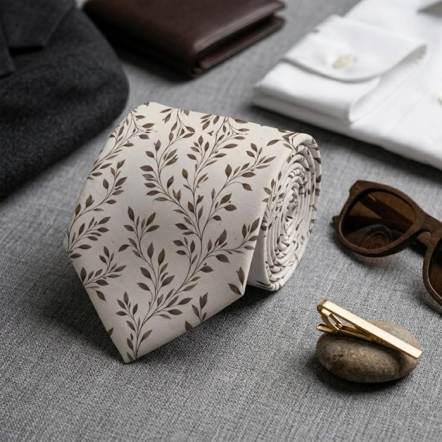 Minimalist Botanical Branches Sepia Tie (Creator Uploaded)