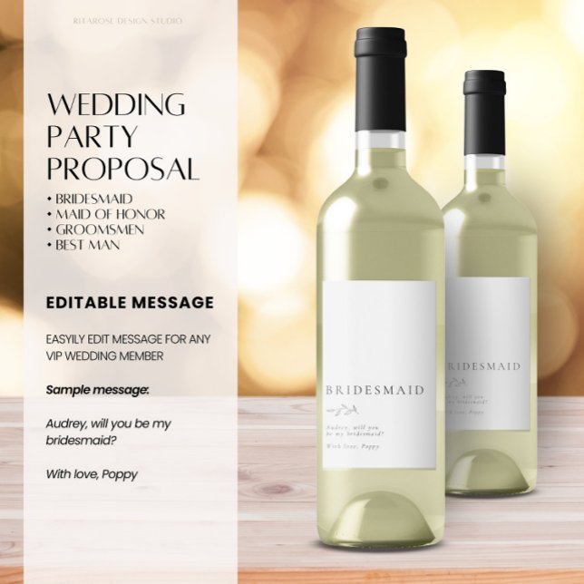 Minimalist Botanical Bridesmaid Proposal Wine Labe Label (Creator Uploaded)
