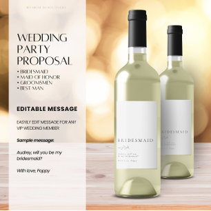 Minimalist Botanical Bridesmaid Proposal Wine Labe Label
