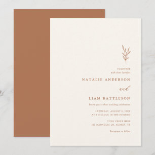 Minimalist Botanical Burnt Orange Wedding Invitati Invitation