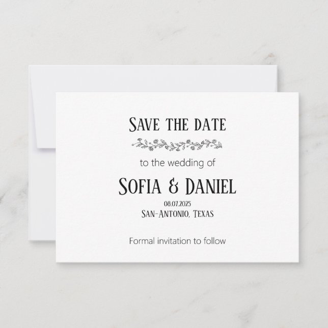 Minimalist Botanical Daisy Line Save The Date Card (Front)