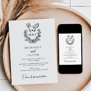Minimalist Botanical Doves Elegant Script Wedding Invitation