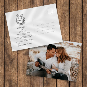 Minimalist Botanical Doves Elegant Script Wedding Invitation Postcard