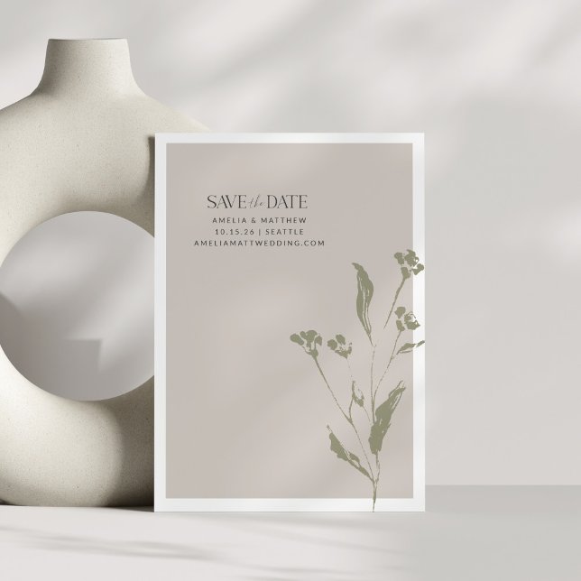 Minimalist Botanical Earthy Neutrals Fall Wedding Save The Date (Creator Uploaded)