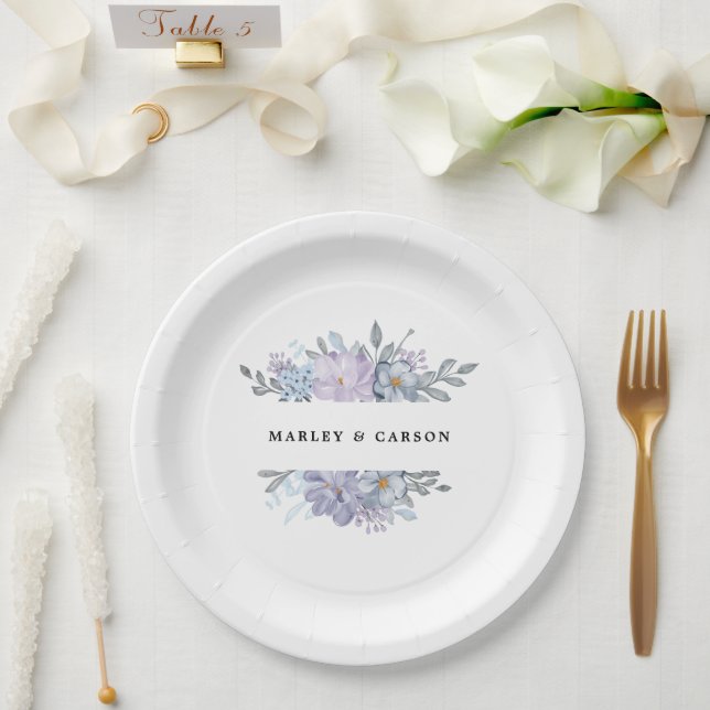 Minimalist Botanical Floral Romantic Wedding Paper Plate (Wedding)