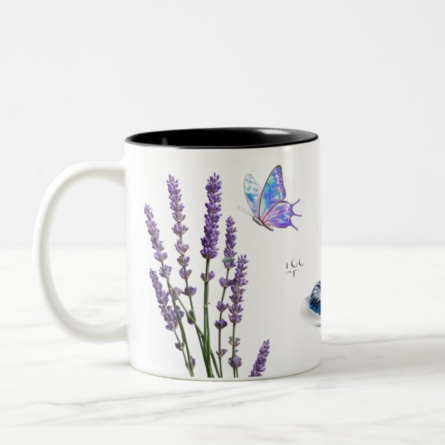 Minimalist Botanical Glow Peach Flowe Two-Tone Coffee Mug (Left)