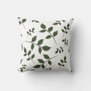 Minimalist Botanical Green Leaves Aesthetic Throw Pillow
