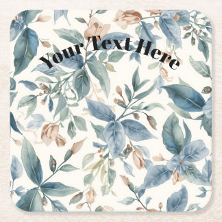 Minimalist Botanical Harmony – Soft Green & Beige  Square Paper Coaster