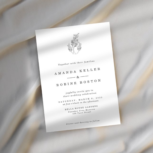 Minimalist Botanical Line Art Wedding Invitation (Creator Uploaded)