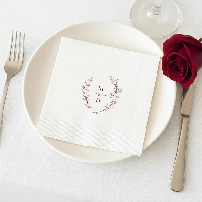 Minimalist Botanical Monogram Wedding Party Napkin (Creator Uploaded)