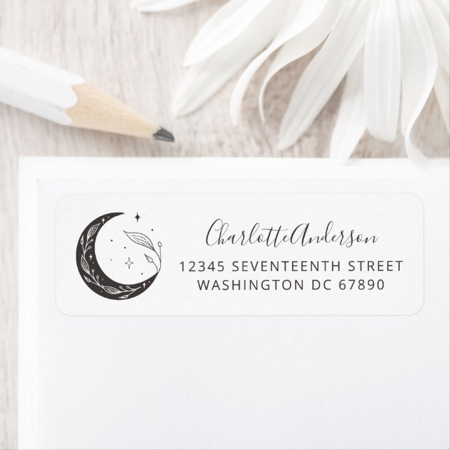 Minimalist Botanical Moon Drawing Return Address (Insitu)