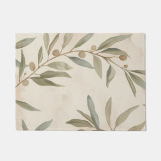 Minimalist Botanical Olive Branch Area Rug