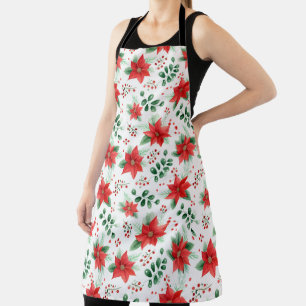 Minimalist Botanical Pattern Watercolor Poinsettia Apron