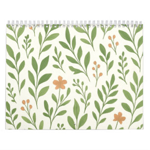 Minimalist Botanical Pattern with Green Leaves  Calendar