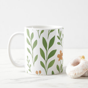 Minimalist Botanical Pattern with Green Leaves Coffee Mug