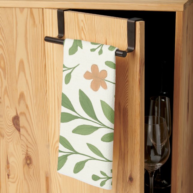 Minimalist Botanical Pattern with Green Leaves  Kitchen Towel (Thirds Fold)
